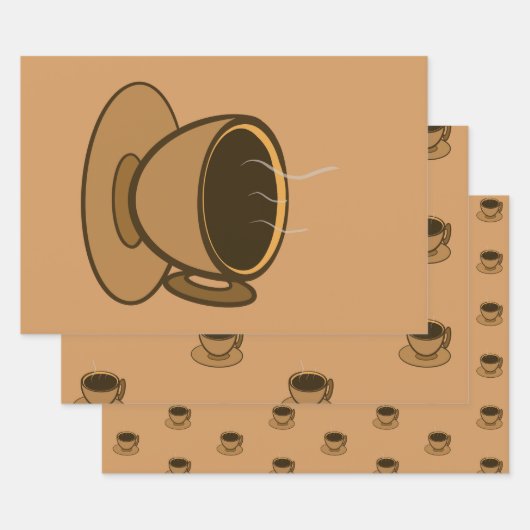 ミッドセンチュリーモダンブラウンコージーコーヒーカップ ラッピングペーパーシート (セット)