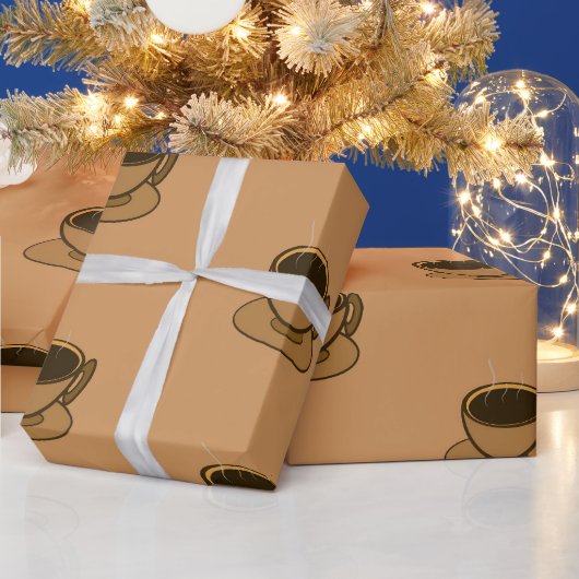 ミッドセンチュリーモダンブラウンコージーコーヒーカップ ラッピングペーパー (クリスマス)