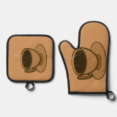 ミッドセンチュリーモダンブラウンコージーコーヒーカップ 鍋つかみ&鍋敷きセット (正面)