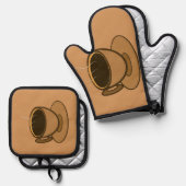 ミッドセンチュリーモダンブラウンコージーコーヒーカップ 鍋つかみ&鍋敷きセット (正面/裏面)