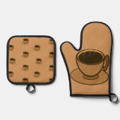 ミッドセンチュリーモダンブラウンコージーコーヒーショップ 鍋つかみ&鍋敷きセット (正面)