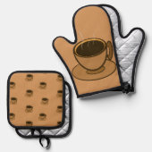 ミッドセンチュリーモダンブラウンコージーコーヒーショップ 鍋つかみ&鍋敷きセット (正面/裏面)