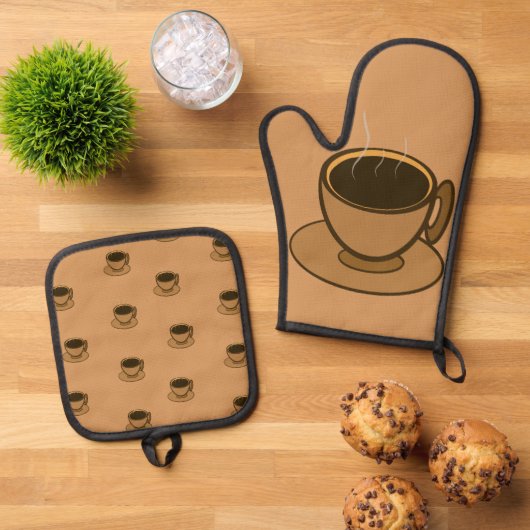 ミッドセンチュリーモダンブラウンコージーコーヒーショップ 鍋つかみ&鍋敷きセット (トップダウン)