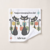 ミッドセンチュリーモダンブラックキャッツ バスタオルセット (ウォッシュタオル)