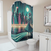 「ミッドセンチュリーモダンブラックキャットエレガンス」 シャワーカーテン (インサイチュ)