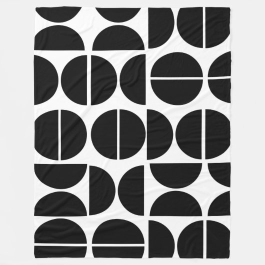 ミッドセンチュリーモダンブラックサークル抽象芸術 フリースブランケット (正面)