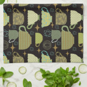 ミッドセンチュリーモダンブラックティーカップ キッチンタオル (折り畳み)