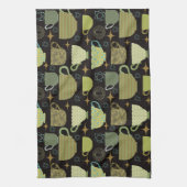 ミッドセンチュリーモダンブラックティーカップ キッチンタオル (縦)