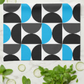 ミッドセンチュリーモダンブラックブルーとグレー キッチンタオル (折り畳み)