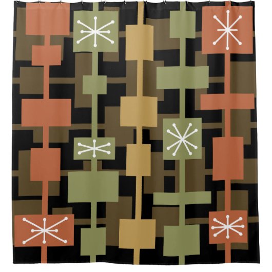 ミッドセンチュリーモダンブラック数々のカラー シャワーカーテン (正面)