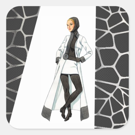 ミッドセンチュリーモダンブラック&ホワイトミニシャツ スクエアシール (正面)