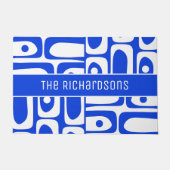 ミッドセンチュリーモダンブルーと白パーソナライズされた色 ドアマット (正面)