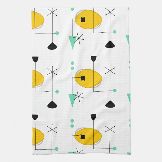 ミッドセンチュリーモダンブルーイエローシンプルレトロ キッチンタオル (縦)