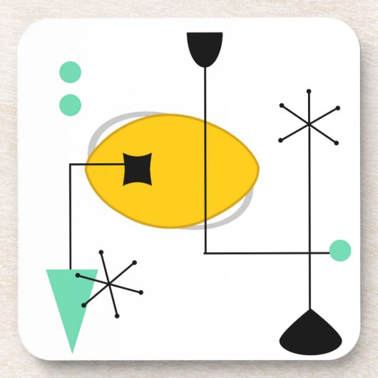 ミッドセンチュリーモダンブルーイエローシンプルレトロ コースター (正面)