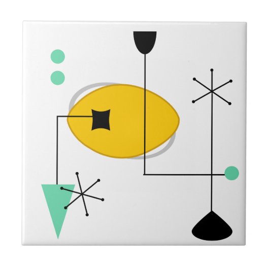 ミッドセンチュリーモダンブルーイエローシンプルレトロ タイル (正面)