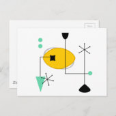 ミッドセンチュリーモダンブルーイエローシンプルレトロ ポストカード (正面/裏面)