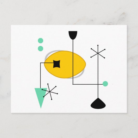 ミッドセンチュリーモダンブルーイエローシンプルレトロ ポストカード (正面)