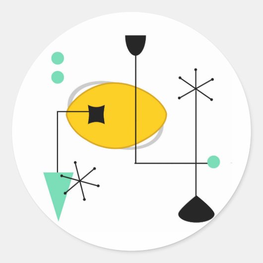 ミッドセンチュリーモダンブルーイエローシンプルレトロ ラウンドシール (正面)