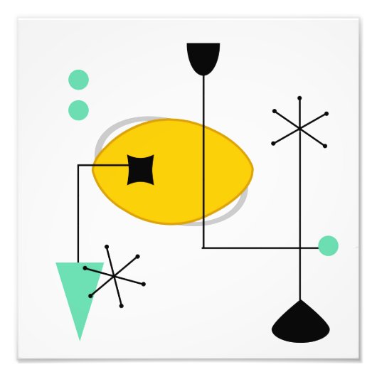 ミッドセンチュリーモダンブルーイエロープリント フォトプリント            (正面)