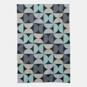 ミッドセンチュリーモダンブルーグリーンとグレー キッチンタオル (縦)