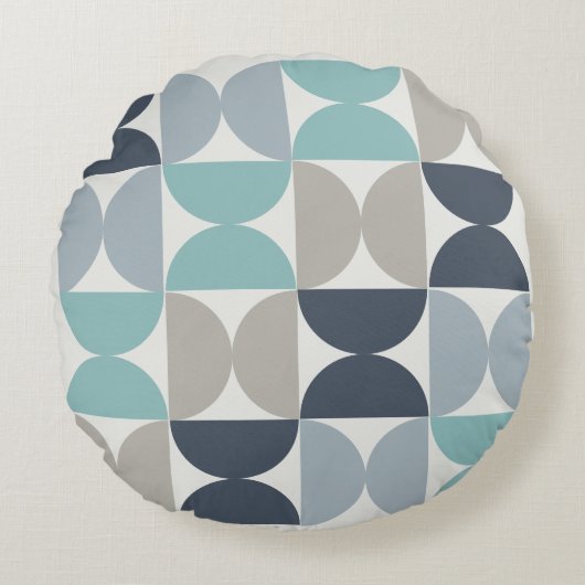 ミッドセンチュリーモダンブルーグリーンとグレー ラウンドクッション (正面)