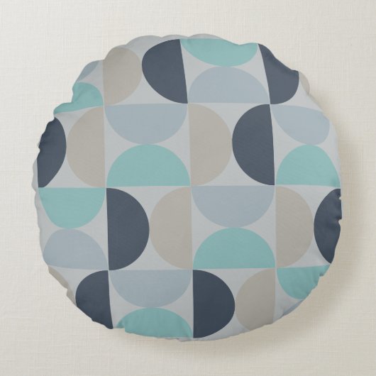 ミッドセンチュリーモダンブルーグリーンとグレー ラウンドクッション (正面)