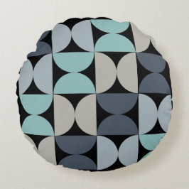 ミッドセンチュリーモダンブルーグリーンとグレー ラウンドクッション
