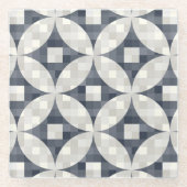 ミッドセンチュリーモダンブルーグレー&ベージュセラミックタイル ガラスコースター (正面)