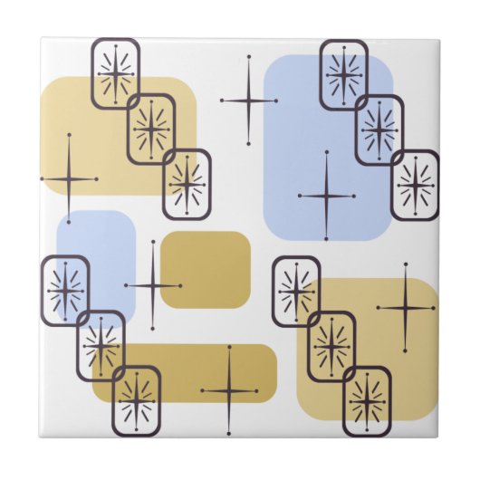 ミッドセンチュリーモダンブルー金ゴールド タイル (正面)