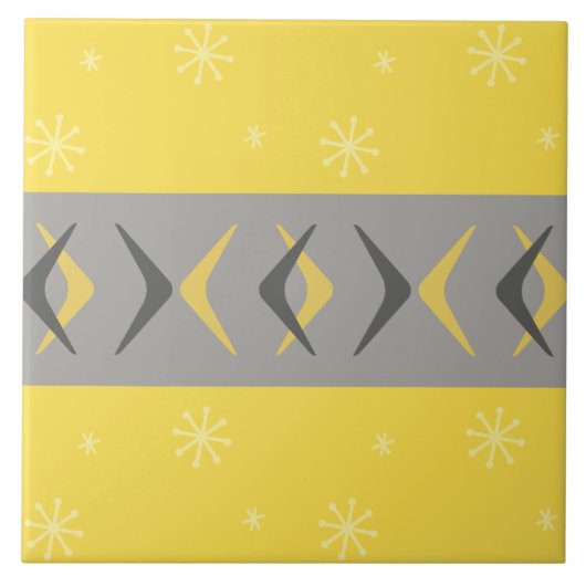 ミッドセンチュリーモダンブーメランズイエローグレイ タイル (正面)