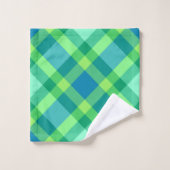 ミッドセンチュリーモダンプレイド、ジェードグリーン&ターコイズ バスタオルセット (ウォッシュタオル)