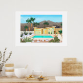 ミッドセンチュリーモダンプールハウスラージプリント ポスター (キッチン)