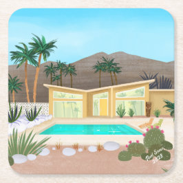 ミッドセンチュリーモダンプールハウス スクエアペーパーコースター