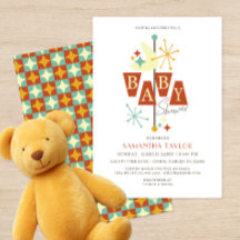 ミッドセンチュリーモダンベイビーシャワー招待状