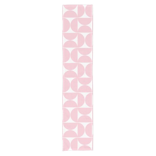 ミッドセンチュリーモダンベビーピンクとホワイトパターン ショートテーブルランナー (正面)