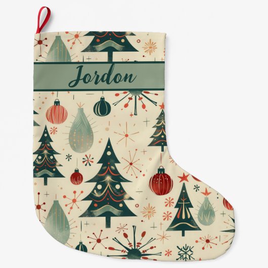 ミッドセンチュリーモダンホリデイ ラージクリスマスストッキング (正面)