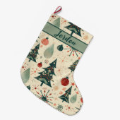 ミッドセンチュリーモダンホリデイ ラージクリスマスストッキング (正面 (吊り時))