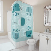 ミッドセンチュリーモダンボウル&ストーンズターコイズ シャワーカーテン (インサイチュ)