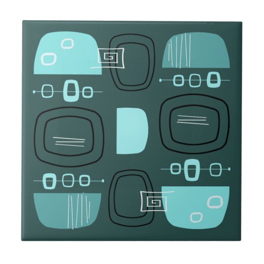 ミッドセンチュリーモダンボウル&ストーンズティール（緑がかった色） タイル (正面)