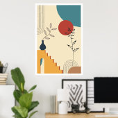 ミッドセンチュリーモダンボタニカルプリント ポスター (ホームオフィス)