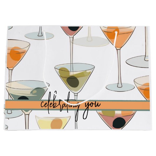 ミッドセンチュリーモダンマルティニオリーブとグラス ラージペーパーバッグ (正面)