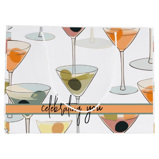 ミッドセンチュリーモダンマルティニオリーブとグラス ラージペーパーバッグ (裏面)