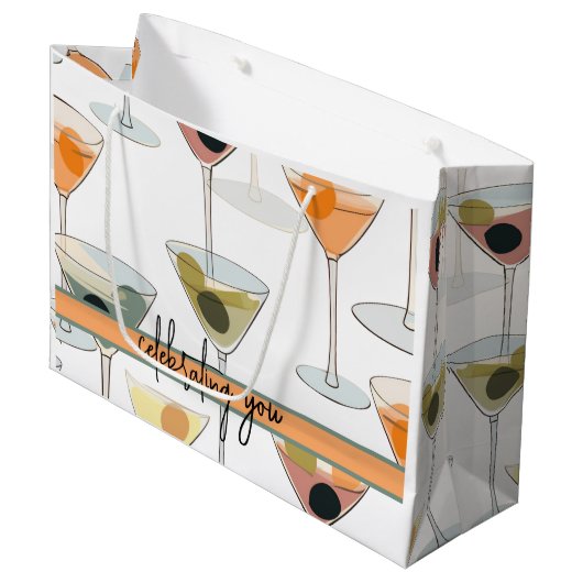 ミッドセンチュリーモダンマルティニオリーブとグラス ラージペーパーバッグ (正面アングル)