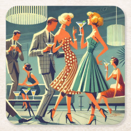 ミッドセンチュリーモダンマルティニダンスカクテルパーティー スクエアペーパーコースター