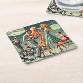 ミッドセンチュリーモダンマルティニダンスカクテルパーティー スクエアペーパーコースター (アングル)