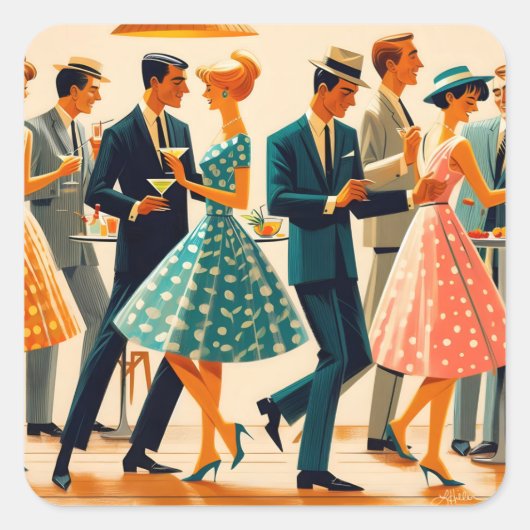 ミッドセンチュリーモダンマルティーニ踊りカクテルパーティー スクエアシール (正面)