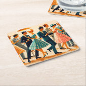 ミッドセンチュリーモダンマルティーニ踊りカクテルパーティー スクエアペーパーコースター (アングル)