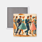 ミッドセンチュリーモダンマルティーニ踊りカクテルパーティー マグネット (正面/裏面)