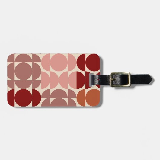 ミッドセンチュリーモダンマルーンの円と半円 ラゲッジタグ (正面横)