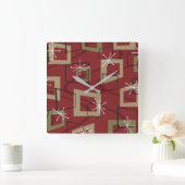 ミッドセンチュリーモダンマルーン スクエア壁時計 (ホーム)